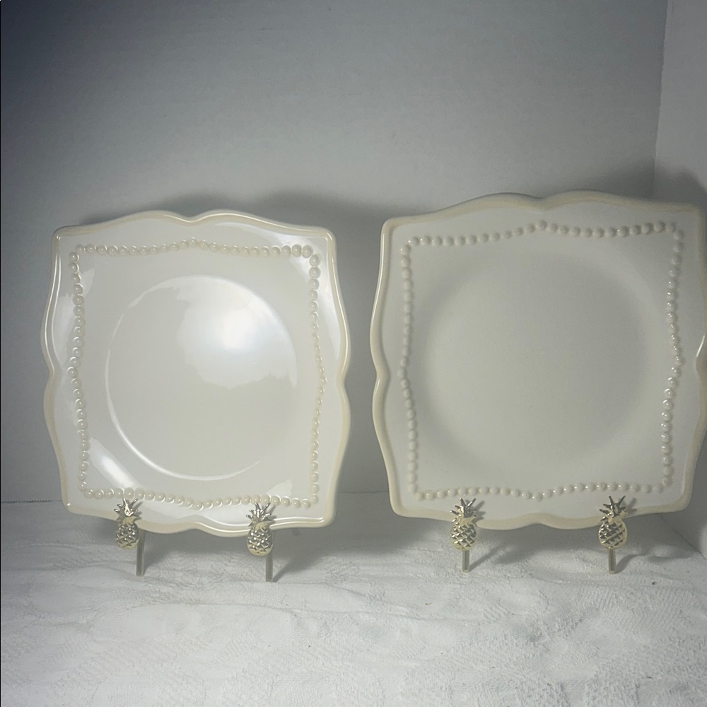 Princess House Cream Beaded Square Plates